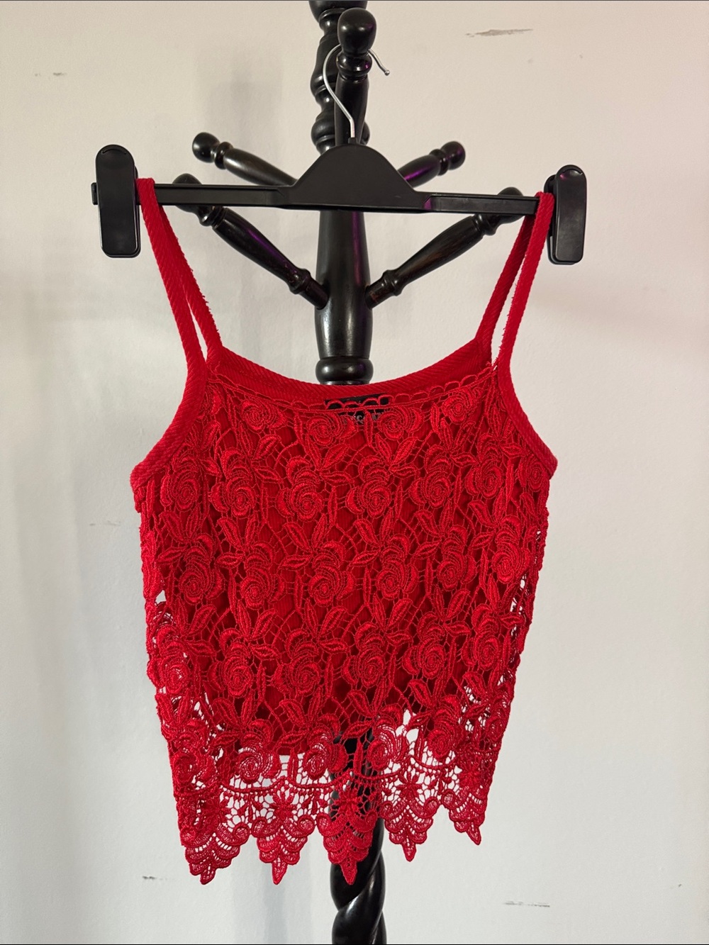 Red Crochet Lace Cami Tank Top